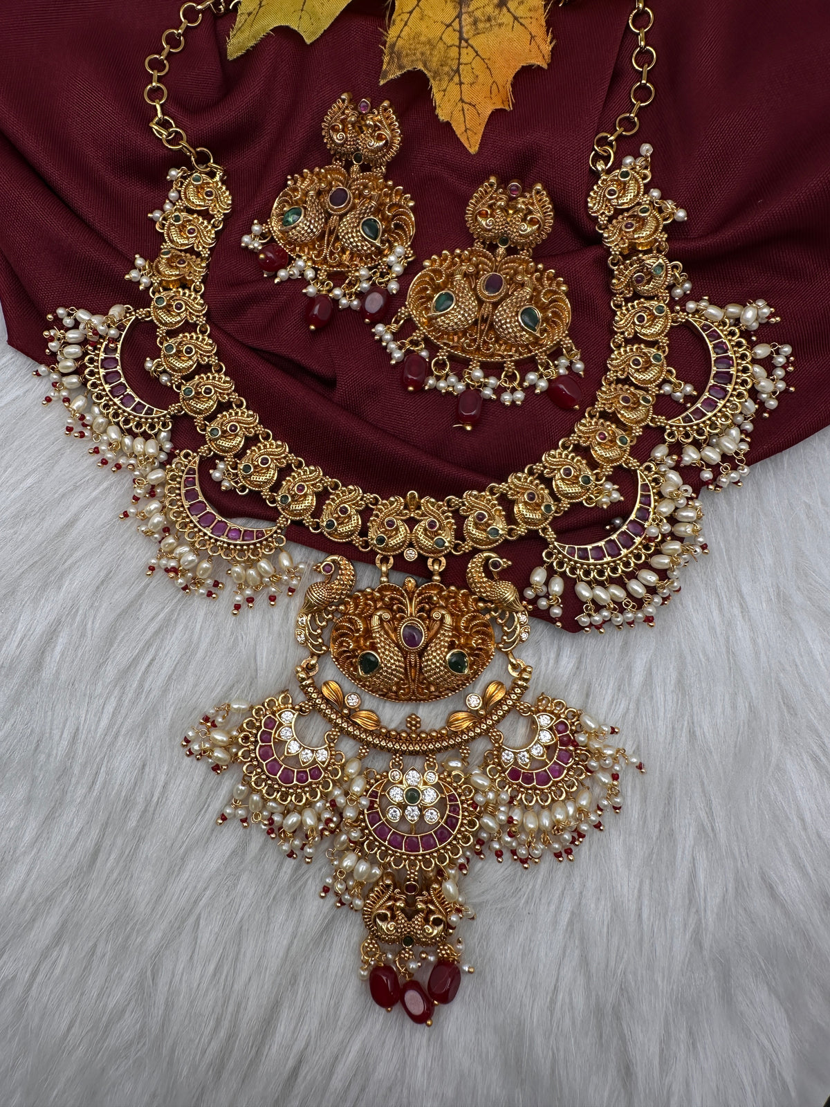Peacock Chandbali Matte Short Necklace Set - TJS000913