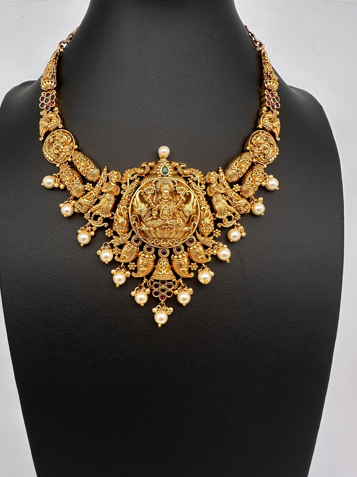 Goddess Lakshmi Matte Short Necklace Set - TJS000914