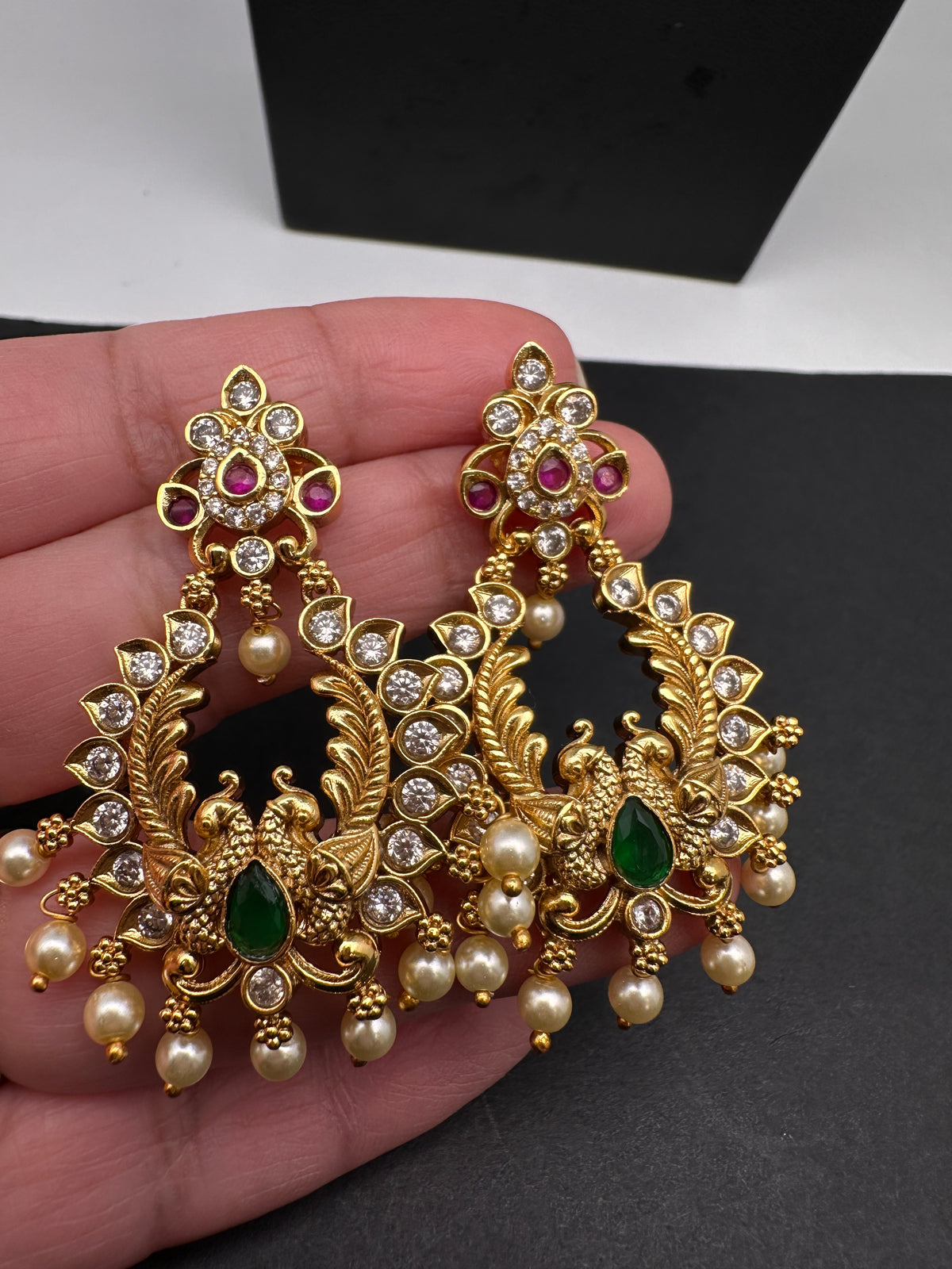 Moissanite CZ Matte Traditional Kanthi Short Necklace with Chandbali Set with Earrings - TJS000918