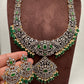 AD Green Stone Green Beads Dual Polish Long Necklace