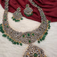 AD Green Stone Green Beads Dual Polish Long Necklace