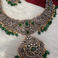 AD Green Stone Green Beads Dual Polish Long Necklace