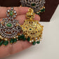 AD Green Stone Green Beads Dual Polish Long Necklace