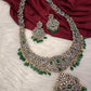 AD Green Stone Green Beads Dual Polish Long Necklace