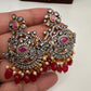 AD Red Stone Red Beads Dual Polish Long Necklace