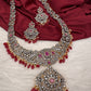 AD Red Stone Red Beads Dual Polish Long Necklace