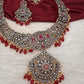 AD Red Stone Red Beads Dual Polish Long Necklace