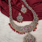 AD Red Stone Red Beads Dual Polish Long Necklace