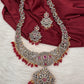 AD Red Stone Red Beads Dual Polish Long Necklace