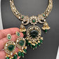 Polki Victorian Mehndi Finish Color Stone Necklace - Green
