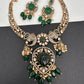 Polki Victorian Mehndi Finish Color Stone Necklace - Green