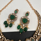 Polki Victorian Mehndi Finish Color Stone Necklace - Green