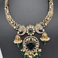 Polki Victorian Mehndi Finish Color Stone Necklace - Green