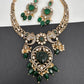 Polki Victorian Mehndi Finish Color Stone Necklace - Green