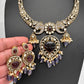 Polki Victorian Mehndi Finish Color Stone Necklace - Purple