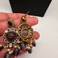 Polki Victorian Mehndi Finish Color Stone Necklace - Purple