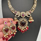 Polki Victorian Mehndi Finish Color Stone Necklace - Red