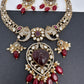 Polki Victorian Mehndi Finish Color Stone Necklace - Red