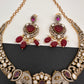 Polki Victorian Mehndi Finish Color Stone Necklace - Red