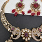 Polki Victorian Mehndi Finish Color Stone Necklace - Red
