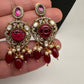 Polki Victorian Mehndi Finish Color Stone Necklace - Red