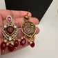 Polki Victorian Mehndi Finish Color Stone Necklace - Red