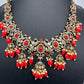 Polki Victorian Mehndi Finish Color Stone Necklace - Coral