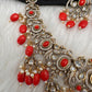 Polki Victorian Mehndi Finish Color Stone Necklace - Coral