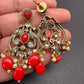 Polki Victorian Mehndi Finish Color Stone Necklace - Coral