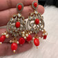 Polki Victorian Mehndi Finish Color Stone Necklace - Coral
