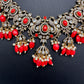 Polki Victorian Mehndi Finish Color Stone Necklace - Coral
