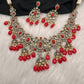 Polki Victorian Mehndi Finish Color Stone Necklace - Coral