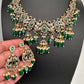 Polki Victorian Mehndi Finish Color Stone Necklace - Green