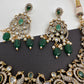 Polki Victorian Mehndi Finish Color Stone Necklace - Green