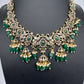 Polki Victorian Mehndi Finish Color Stone Necklace - Green