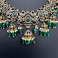 Polki Victorian Mehndi Finish Color Stone Necklace - Green