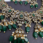 Polki Victorian Mehndi Finish Color Stone Necklace - Green