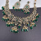 Polki Victorian Mehndi Finish Color Stone Necklace - Green