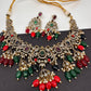 Polki Victorian Mehndi Finish Color Stone Necklace - Red