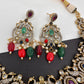 Polki Victorian Mehndi Finish Color Stone Necklace - Red