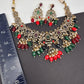 Polki Victorian Mehndi Finish Color Stone Necklace - Red