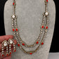 Polki Moissanite Dainty Victorian Mehndi Finish Color Stone Necklace - Coral