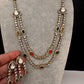 Polki Moissanite Dainty Victorian Mehndi Finish Color Stone Necklace - Red
