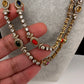 Polki Moissanite Dainty Victorian Mehndi Finish Color Stone Necklace - Red
