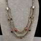 Polki Moissanite Dainty Victorian Mehndi Finish Color Stone Necklace - Red