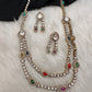 Polki Moissanite Dainty Victorian Mehndi Finish Color Stone Necklace - Red