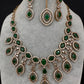 AD Dainty Victorian Mehndi Finish Color Stone Necklace with Mand Tika - Green