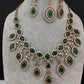 AD Dainty Victorian Mehndi Finish Color Stone Necklace with Mand Tika - Green