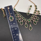 AD Dainty Victorian Mehndi Finish Color Stone Necklace with Mand Tika - Green