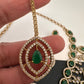 AD Dainty Victorian Mehndi Finish Color Stone Necklace with Mand Tika - Green